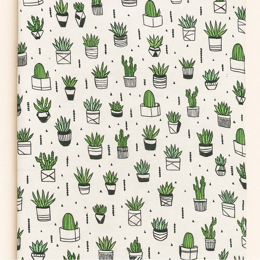 Copper Pearl Green and White Succulent Print Bassinet Sheet Bedding